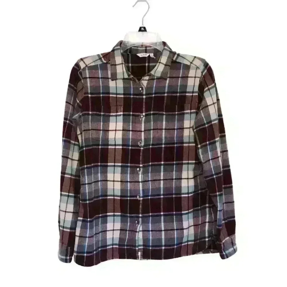 Woolrich women's flannel shirt Large plaid 100% cotton long sleeve